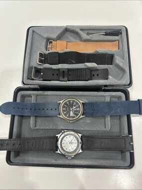Men's Watch Set with Blue Nylon Strap and Black Leather Strap